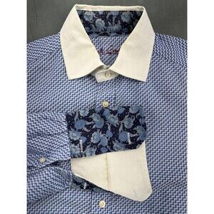 Robert Graham Shirt Mens Large Geometric Flip Cuff Floral Dress Button Down
